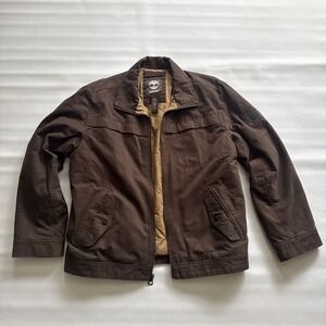 Timberland Jacket Mens Lg Large Brown Quilted Lined Utility Full Zip Jacket Y2K